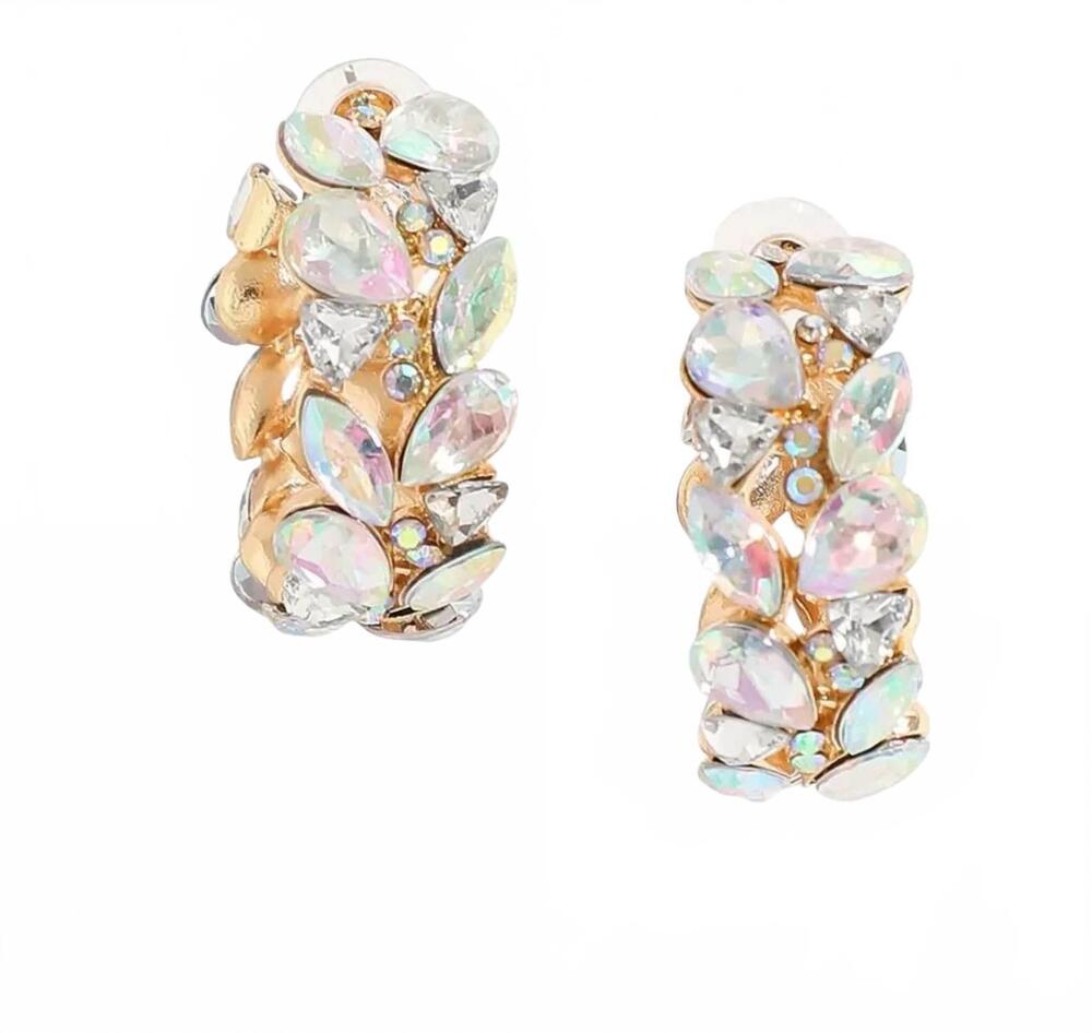 NEW SOHI women's plated stone hoop earrings in brown/gold